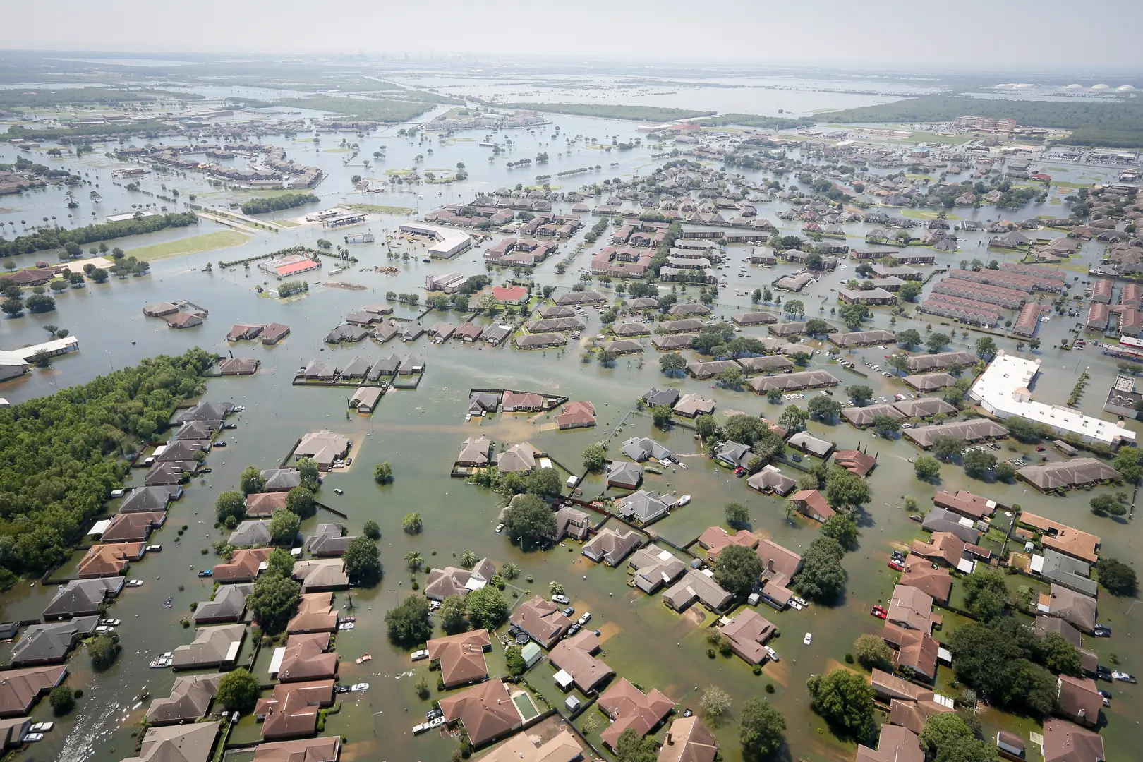 Hurricane Harvery aerial view of eastern Texas disaster where homes were flooded