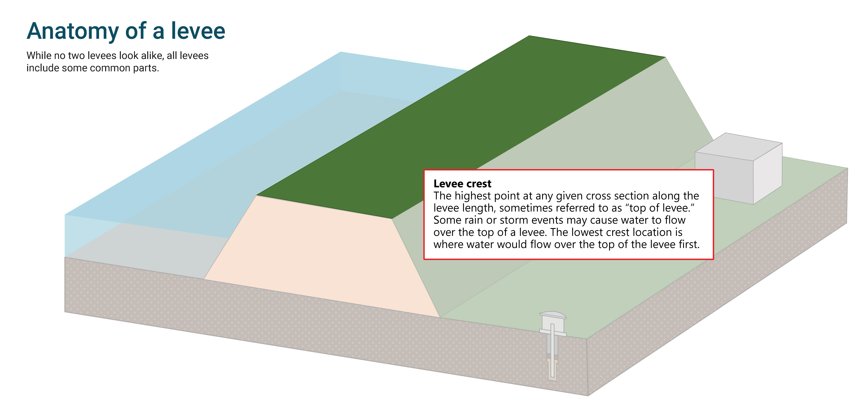 Diagram of a levee system's basic parts - Crest