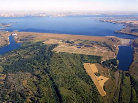 Aerial view of Williston Levee of Williston, North Dakota